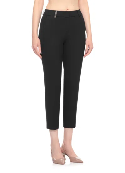 Peserico Pants With Leather Details In Black