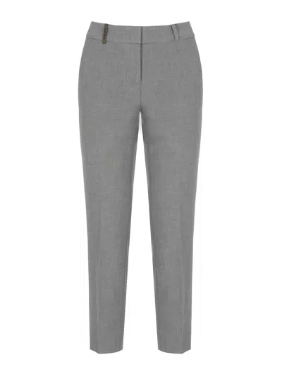Peserico Pants With Leather Details In Gray