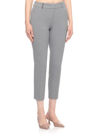Peserico Pants With Leather Details In Gray