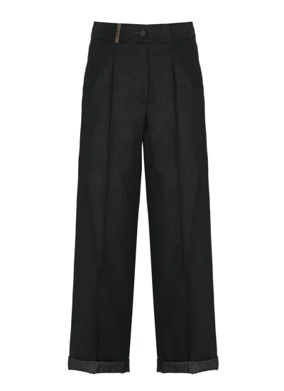 Peserico Pants With Leather Detail In Gray