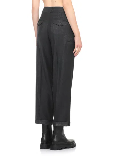 Peserico Pants With Leather Detail In Gray