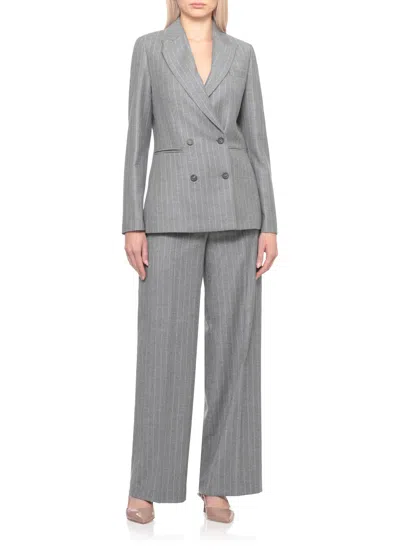 Peserico Double Breasted Pinstriped Wool Blazer In Gray