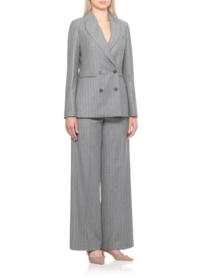 Peserico Double Breasted Pinstriped Wool Blazer In Gray