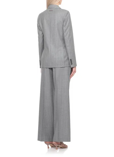 Peserico Double Breasted Pinstriped Wool Blazer In Gray