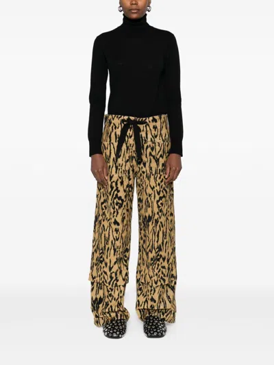 Forte Forte Animal Print Wide Leg Straight Trousers In Brown