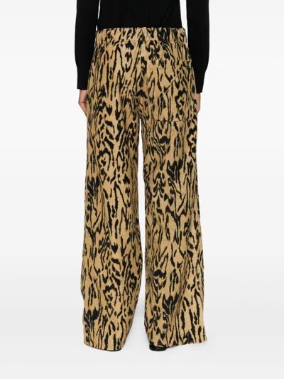 Forte Forte Animal Print Wide Leg Straight Trousers In Brown