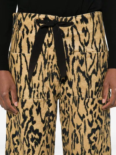 Forte Forte Animal Print Wide Leg Straight Trousers In Brown