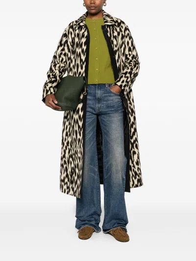 Forte Forte Long Animal Print Coat Featuring Pockets In Brown