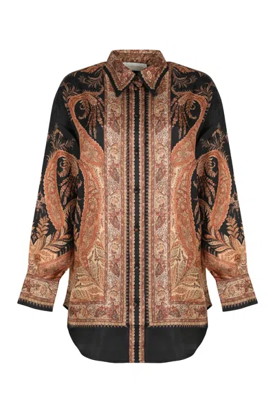 Zimmermann Hypnotic Silk Shirt In Brown