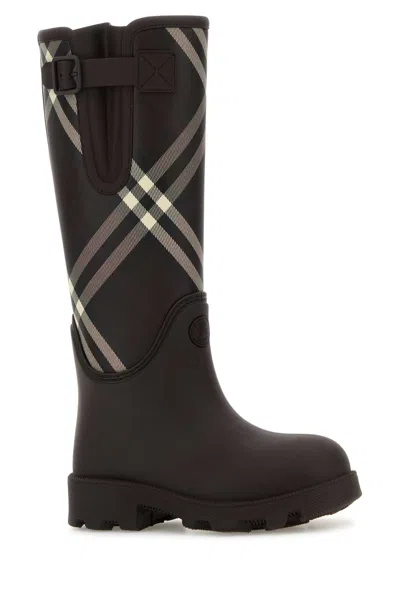 Burberry Printed Canvas Boots In Black