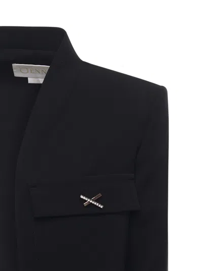 Genny Cropped Cady Jacket With Jeweled X Detail In Black