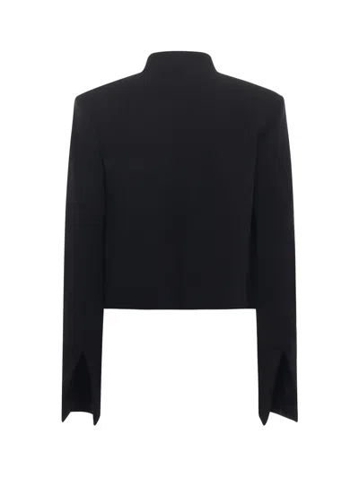 Genny Cropped Cady Jacket With Jeweled X Detail In Black