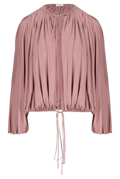 Saint Laurent Flared Oversize Knitwear Tie Detail In Pink