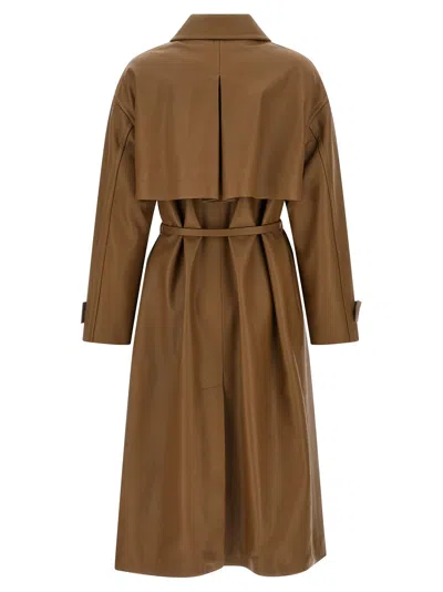 Fendi Long Belted Trench Coat With Pointed Collar In Brown