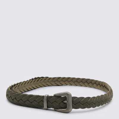 Brunello Cucinelli Olive Green Leather Belt In Green