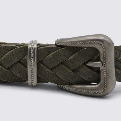 Brunello Cucinelli Olive Green Leather Belt In Green
