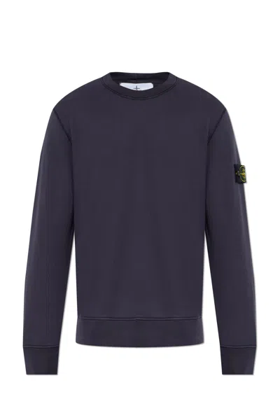 Stone Island Relaxed Fit Long-sleeve Crewneck Sweatshirt With Distinctive Patch In Blue