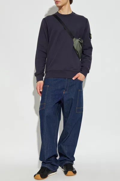 Stone Island Relaxed Fit Long-sleeve Crewneck Sweatshirt With Distinctive Patch In Blue