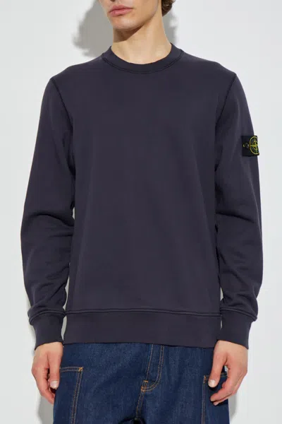 Stone Island Relaxed Fit Long-sleeve Crewneck Sweatshirt With Distinctive Patch In Blue