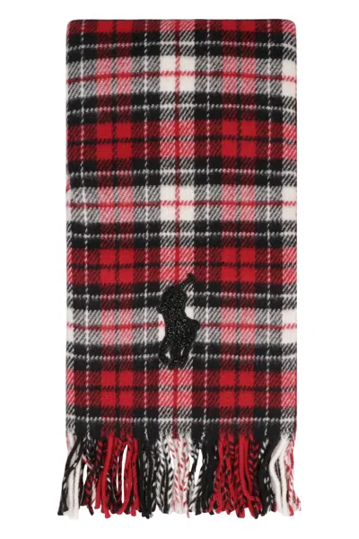 Ralph Lauren Big Pony Wool Scarf With Beads In Red