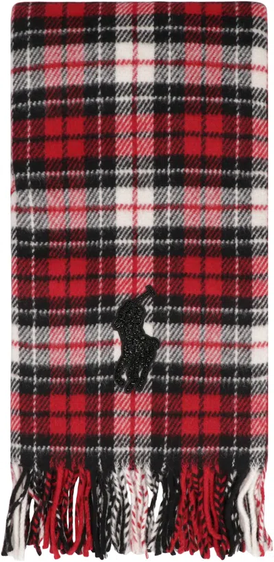Ralph Lauren Big Pony Wool Scarf With Beads In Red