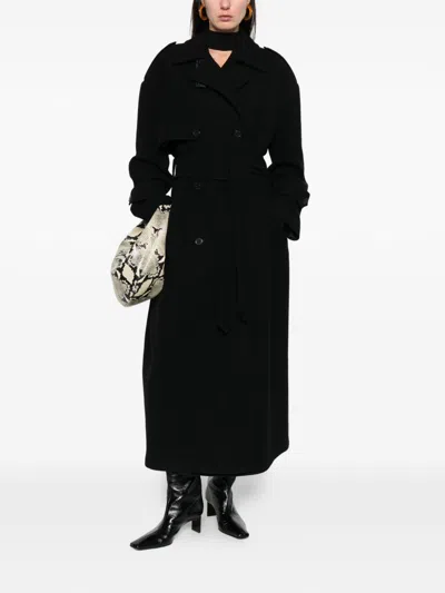 The Nina Studio Double-breasted Coat With Belt In Black
