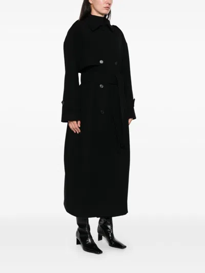The Nina Studio Double-breasted Coat With Belt In Black