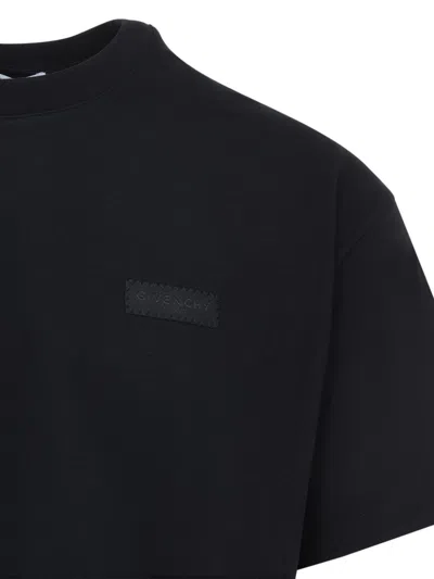 Givenchy Black Crewneck T-shirt With Logo Patch On The Front In Cotton Man