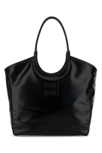 Miu Miu Black Leather Shopping Bag In Black