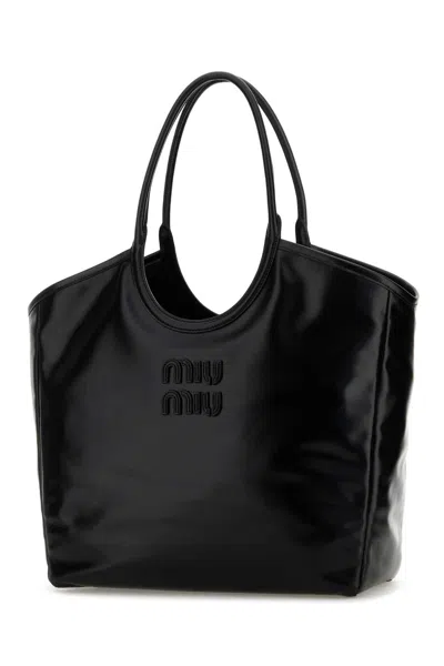 Miu Miu Black Leather Shopping Bag In Black