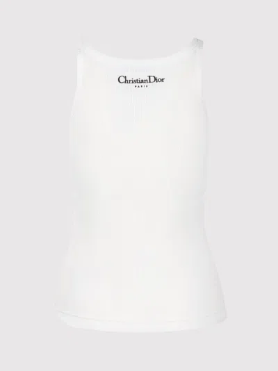 Dior Ribbed Scoop Neck Sleeveless Top In White