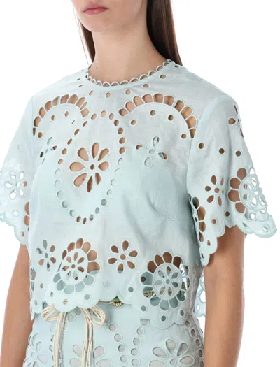 Zimmermann Awaken Light Blue Broderie Anglaise Top In Blue