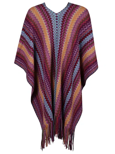 Missoni Chevron Fringed Poncho In Multi