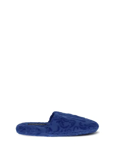 Dolce & Gabbana Jacquard Cotton Terry Slippers In Blue