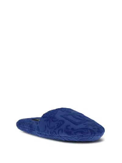 Dolce & Gabbana Jacquard Cotton Terry Slippers In Blue