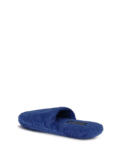 Dolce & Gabbana Jacquard Cotton Terry Slippers In Blue