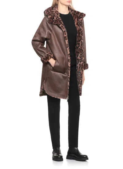 Betta Corradi Faux Fur Reversible Coat In Brown