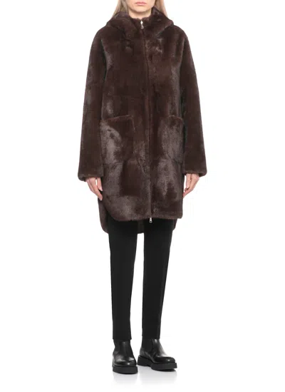 Betta Corradi Faux-fur Hooded Coat In Brown