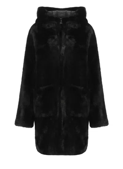 Betta Corradi Hooded Faux-fur Coat In Black
