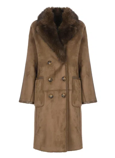 Betta Corradi Synthetic Leather Reversible Coat In Brown