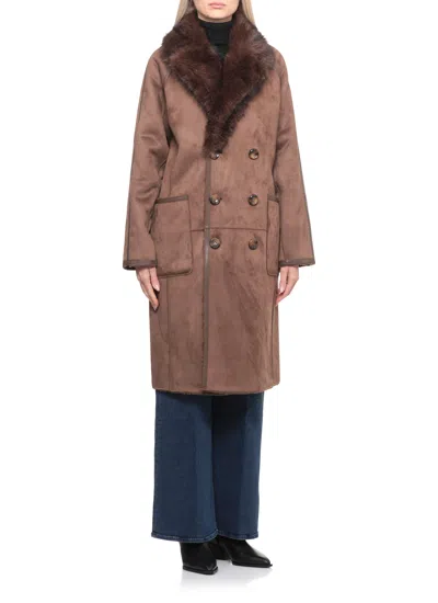 Betta Corradi Synthetic Leather Reversible Coat In Brown