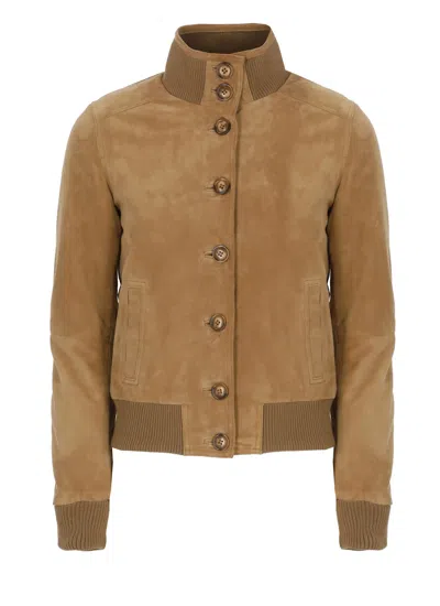Bully Suede Leather Bomber Jacket In Brown