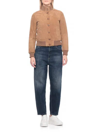 Bully Suede Leather Bomber Jacket In Brown