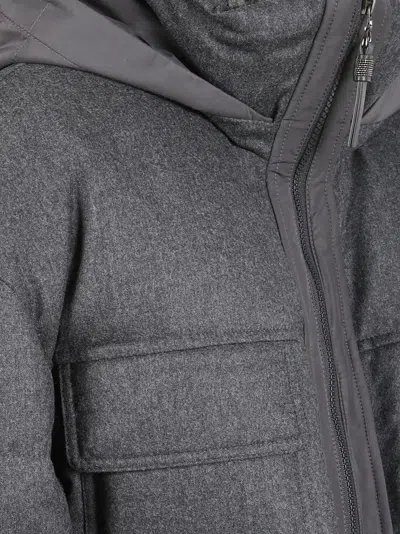Brunello Cucinelli Long Quilted Down Jacket Hooded In Gray