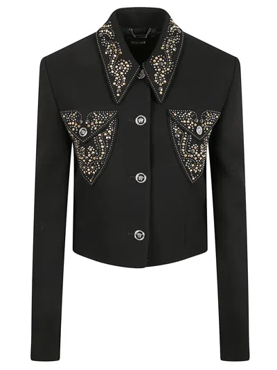 Versace Short Jacket With Stud Details In Black