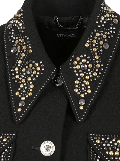 Versace Short Jacket With Stud Details In Black