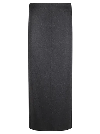 Brunello Cucinelli Midi Skirt In Virgin Wool With Back Slit In Black
