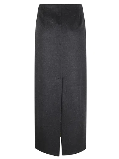 Brunello Cucinelli Midi Skirt In Virgin Wool With Back Slit In Black