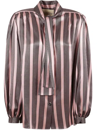 Valentino Striped Silk Satin Blouse In Pink