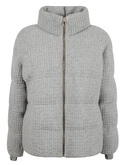 Fabiana Filippi Short Quilted Knit High-neck Puffer Jacket In Gray